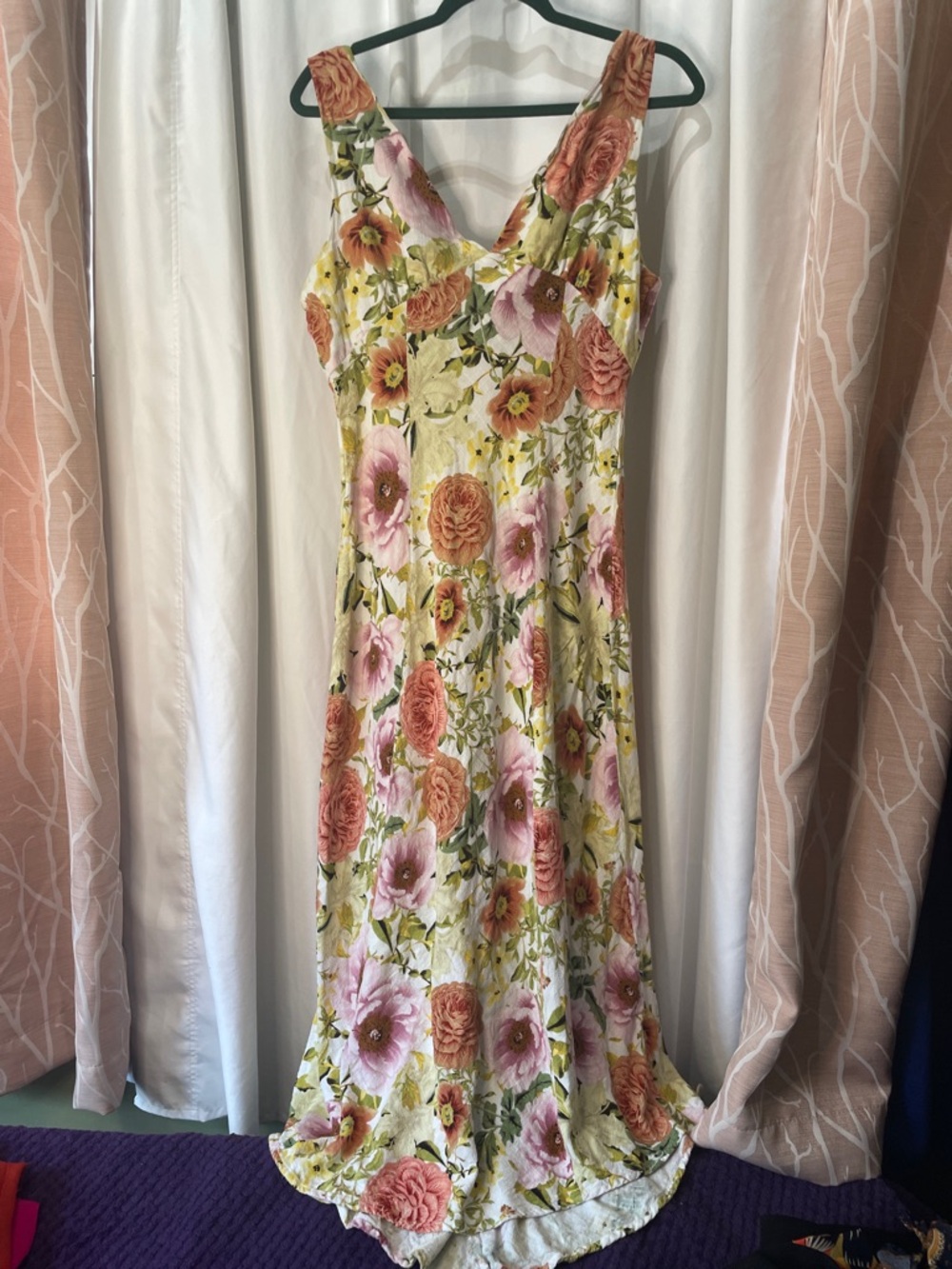 Floral Cream Maxi Dress with Pink & Coral Blooms